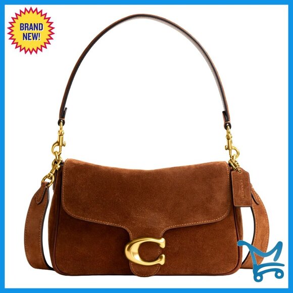 Handbags - Suede Leather Shoulder Bag with Detachable Straps, Zip Pockets